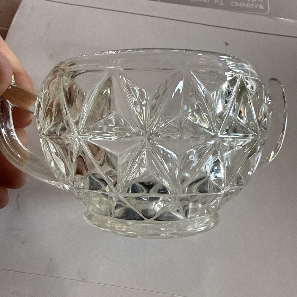 Imperial Glass Sugar Bowl W/Handles Mt Vernon Pattern Crisscross Diamonds MCM - Picture 2 of 3